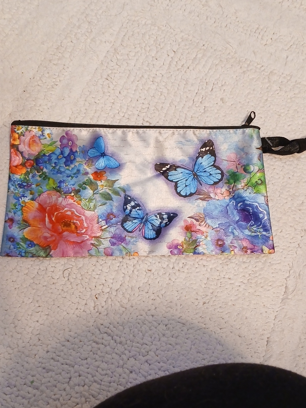 Blue Butterfly Floral Wristlet Pouch